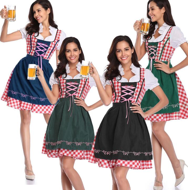 樂天商城 - ハロウイン衣装 ワンピース ドイツビールワンピース チェック柄 4色 ハロウイン衣装 コスチューム 欧米風 半袖 レース縁裾 大きい裾ワンピース パーティードレス 舞台お揃い 団服 演出服 イベント衣装 学園祭 文化祭 合唱 練習コスプレい衣装S M L XL 2XL 3XL