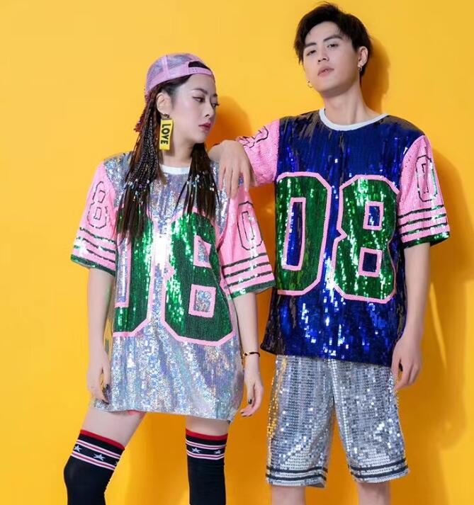 樂天商城 - スパンコール付きTシャツ ジャズダンス衣装 レディースダンス衣装 男子ダンス衣装スパンコールTシャツ 2色 チアガール衣装 半袖Tシャツ ピカピカ ジャズダンス衣装 ヒップホップ ds出演服 ステージ衣装 舞台服 団体服 欧米風ダンス衣装