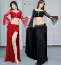 ラッパ袖 ベリーダンス衣装スリットありスカート ロング丈 メッシュ 柔らかい 見せパンツ 大人用ダンス衣装 エレガント スレッスン着 競技着 おしゃれダンス衣装...