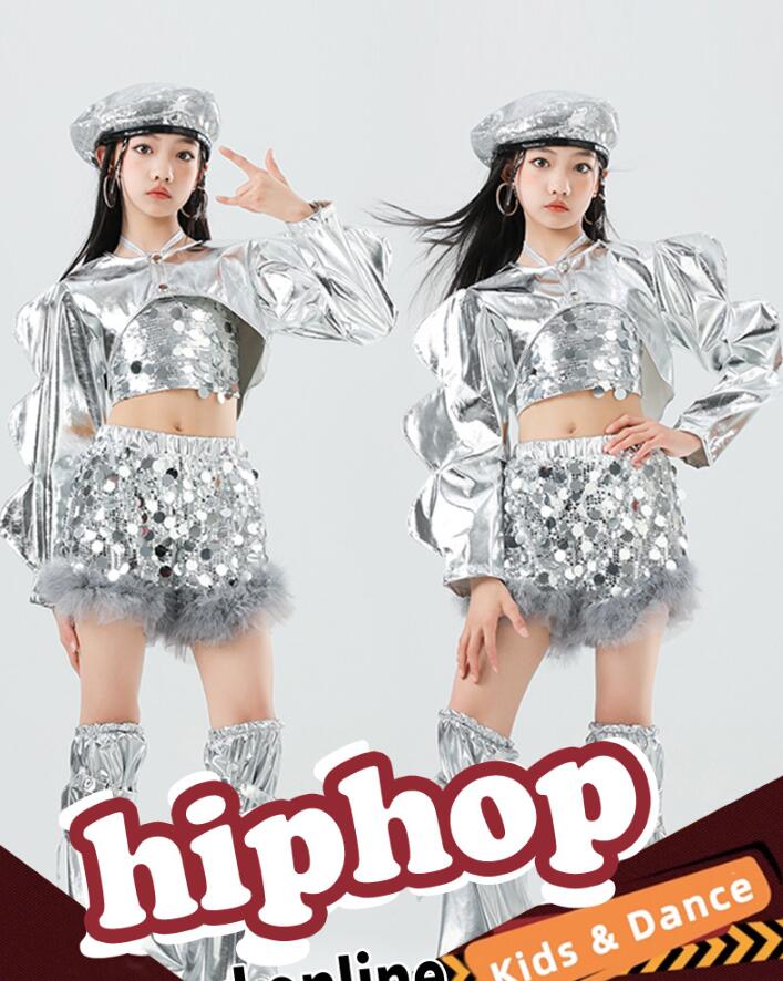 樂天商城 - 子供ダンス衣装 スパンコール付きパンツ レザートップス インナー子供ジャズダンス衣装　長袖ダンス衣装 子供 ジャズ ヒップホップ チア ダンス 衣装 子供 演出服 チアダンス ガールズ ステージ衣装体育祭 演出服 チア 団服 発表会 jazz hiphop　110-180cm
