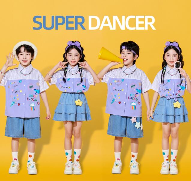 キッズダンス衣装 チアガール衣装 シャツショートパンツ スカート デニム 子供 ジャズ ヒップホップ チア ダンス 衣装 靴下対応可能3点セット/2点セット 女の子 男の子 子供 学校 運動会 体育祭 演出服 チア 団服 発表会 jazz hiphop 110-160cm