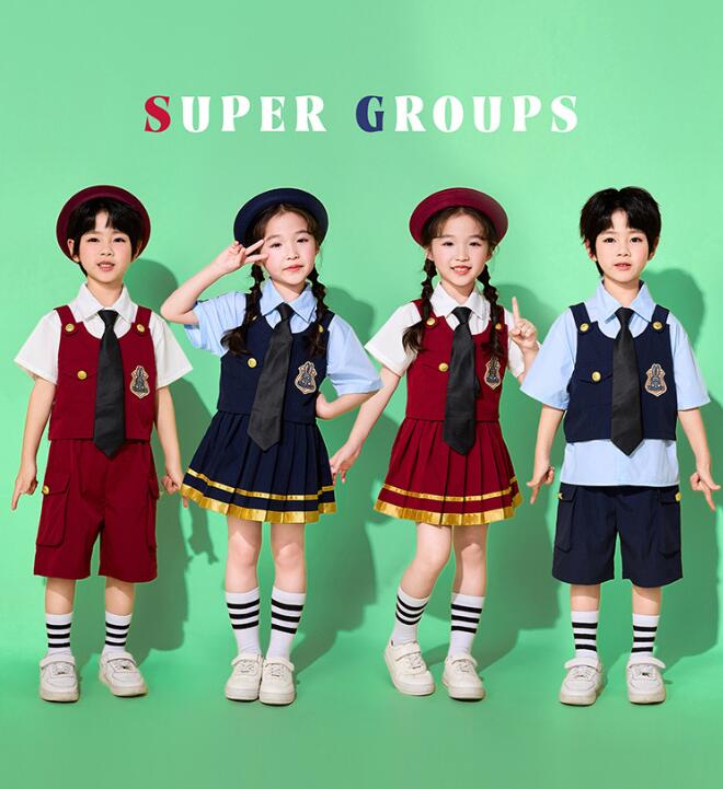 樂天商城 - 子供 ダンス衣装 チアガール衣装 ベスト+シャツ+スカート/パンツ3点セット/4点セット ネクタイ対応可能 子供 ジャズ ヒップホップ チア ダンス 衣装 女の子 男の子 子供 学校 運動会 体育祭 演出服 チア 団服 発表会 jazz hiphop100-180cm