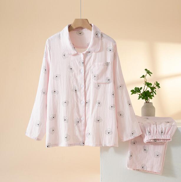 Rakuten - ガーゼパジャマ 動物柄 春夏秋向け 長袖パジャマ トップス+ロングパンツ2点セット ガーゼ パジャ マ コットン コットン 肌優しい 透気性 部屋着 薄手 部屋着 ルームウェア 可愛い パジャマ 寝巻き 綿パジャマ 通気 肌に優しい　M L XL