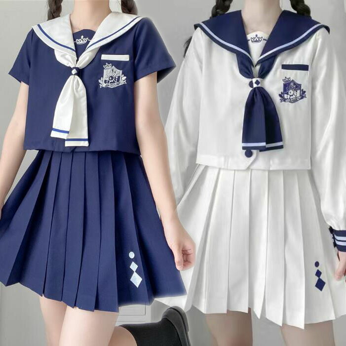 女子セーラー服 半袖/長袖あり 白 紺色 JK制服 ミニスカート演出服 学生服 上下セット 女子高生 大人 日系衣装 ゴシック&ロリータ風セーラー服 トップス+カート 蝶リボン 中学生 高校生 スクール 制服 クリスマス ハロウィン コスプレ衣装S M L XL
