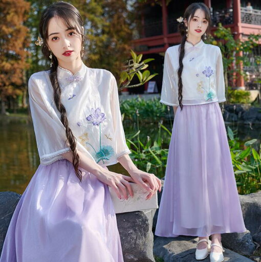 花刺繍中華トップス ブラウス 改良ドレス シャツ 紫 中華風セットアップ 日常服 チャイナ 大きい裾スカート チャイナドレストップスゆったり ハロウイン トップス+スカート 中華風 ダンス 発表会 二胡演奏ステージ衣装 太極拳服 チャイナ民国風唐装漢服 花刺繍中華トップス ブラウス 改良ドレス シャツ 紫 中華風セットアップ 日常服 チャイナ 大きい裾スカート チャイナドレストップスゆったり ハロウイン トップス+スカート 中華風 ダンス 発表会 二胡演奏ステージ衣装 太極拳服 チャイナ民国風唐装漢服
