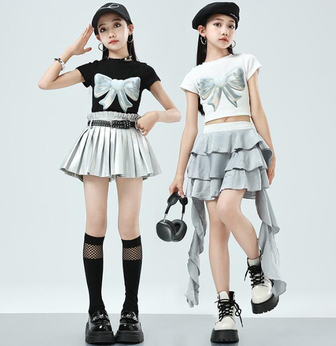 Rakuten - 子供ダンス衣装 半袖シャツ プリンツスカート チュチュスカート jazzダンス衣装 女の子ダンス衣装 ショート丈スカート韓国 hiphop 女の子 可愛い かっこいいダンスウエア ヒップホップ ジャズダンス k-pop 舞台服 演出服 練習着 団体服 発表会 原宿系 個性派 派手 春夏