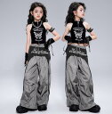 キッズダンス衣装 子供ジャズダンスウェアセット 臍出しTシャツ 蝶柄 前開き サルエルパンツ 女の子ダンス衣装 韓国風子供ヒップホップジャズダンスウェア ノースリーブトップス ステージダンスウェア 舞台演出服hiphopjazz イベント コスチューム 110-180cm