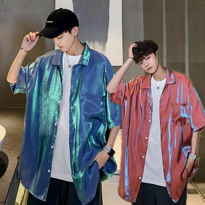 Rakuten - メンズダンス衣装 光沢ありシャツ メンズゆったりシャツ ステージ衣装 ダンスシャツ 2色 派手ステージ衣裳 舞台 ダンス衣装 結婚式 忘年会 新年会 カラオケ 余興 ダンス 衣装 発表会 司会者 芸能人 演出衣裳 アメカジ コスプレ