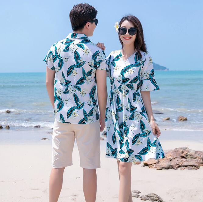 親子ペア カップル 葉柄Tシャツ ワンピース子供衣装 半袖ワンピース夏服 海旅行衣...