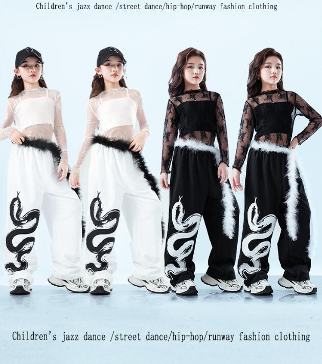 樂天商城 - ジャズダンス衣装 ヒップホップ 子供ダンス衣装 長袖シャツ レースブラウス ロング丈ガーコパンツ 夏キッズダンスセット普段着 Tシャツ+ガーコパンツ 可愛いチアダンス衣装卒業式入学式イベント　ジャズダンス衣装　男女兼用舞台演出服　運動会　 110-180cm