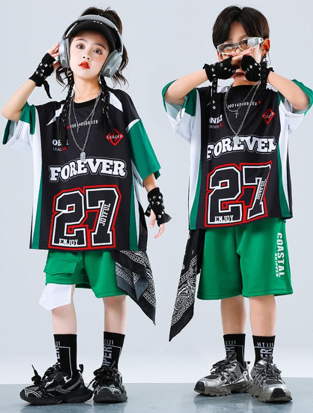 Rakuten - ジャズダンス衣装 ヒップホップ ゆったりシャツ 子供ダンス衣装 半袖シャツショート丈パンツ 夏キッズダンスセット普段着 男女兼用ダンス衣装 可愛いチアダンス衣装卒業式入学式イベント　ジャズダンス衣装　男女兼用舞台演出服　運動会　 110-180cm