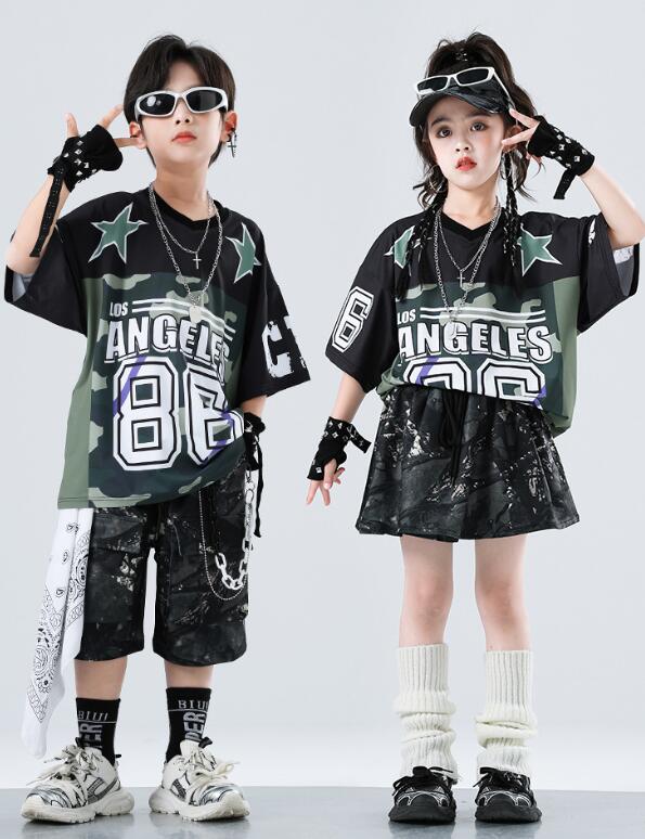 乐天商城 - ジャズダンス衣装 ヒップホップ 星柄 ゆったりTシャツ 子供ダンス衣装 半袖シャツショート丈パンツ 夏キッズダンスセット普段着 男女兼用ダンス衣装 可愛いチアダンス衣装卒業式入学式イベント　ジャズダンス衣装　男女兼用舞台演出服　運動会　 110-180cm