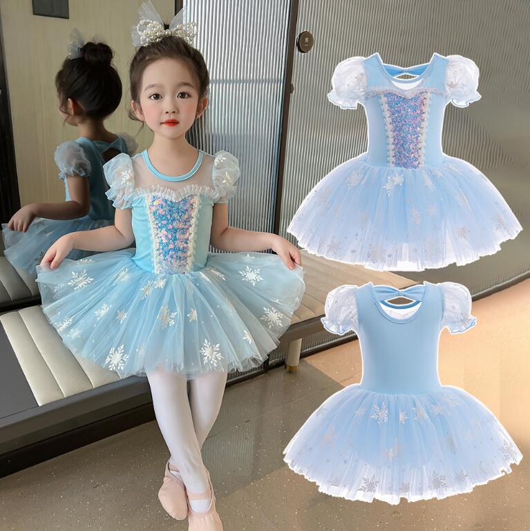 子供バレエダンス衣装 フリル付きワンピース レオタード スパンコール付き 女の子ダンス衣装 半袖ワンピース バレエチュチュワンピース キッズダンス普段着 可愛いダンス衣装 ダンス衣装 団体服　舞台演出服　運動会110-180cm