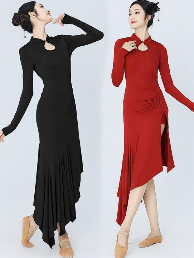 大人ダンス衣装 不規則裾 バレエ ワンピース チャイナドレス 古典ダンス衣装 モダンドレス レディース ..