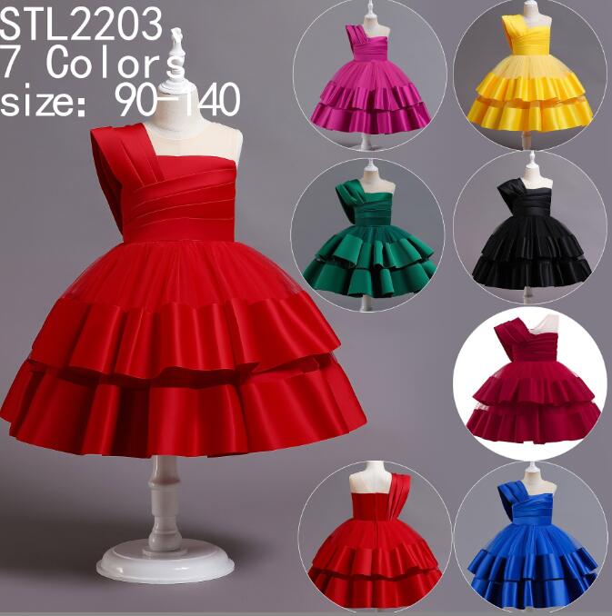 樂天商城 - 子供ドレス パーティー ドレス ミモレ丈ドレス カラードレス 　ピアノ ノースリーブ 2重裾 チュール Aライン ボリューム ドレスフリル ビーズ お姫様 キッズ ジュニア フォマール ドレス 結婚式 演奏会 発表会 ドレス 黄 赤　緑　黒　ブルー　ローズピンク　90-140cm