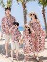 ボヘミア風ドレス 親子ペア 衣装 キャミソールワンピース カップル 夏服 海旅行衣装 親子コーデ ペアルック 夏服 ロング丈 花柄 ロング丈 キャミソール ビーチドレス Tシャツ+半ズボン 家族活動 ママ パパ 息子 娘 お揃い衣装 沖縄旅行 ハワイ旅行 親子 撮影衣装