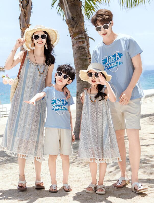 親子ペア 衣装 キャミソールドレス カップル ボヘミア風ワンピース Tシャツ 夏服 海旅行衣装 親子コーデ ペアルック 夏服 ロング丈 ロング丈ワンピース ビーチドレス Tシャツ＋半ズボン 家族活動 ママ パパ 息子 娘 お揃い衣装 沖縄旅行 ハワイ旅行 親子 撮影衣装