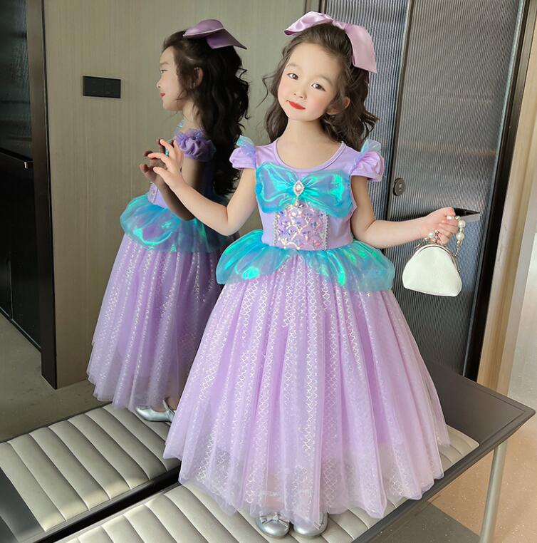 樂天商城 - 子供ドレス ロング丈ワンピース 女の子ドレス プリンセンスワンピース ハロウイン衣装 キッズスパンコール付き チュール 舞台服 女の子ダンス衣装 女の子 団体服半袖キッズダンス普段着 可愛いダンス衣装 ダンス衣装 団体服舞台演出服運動会100-140cm