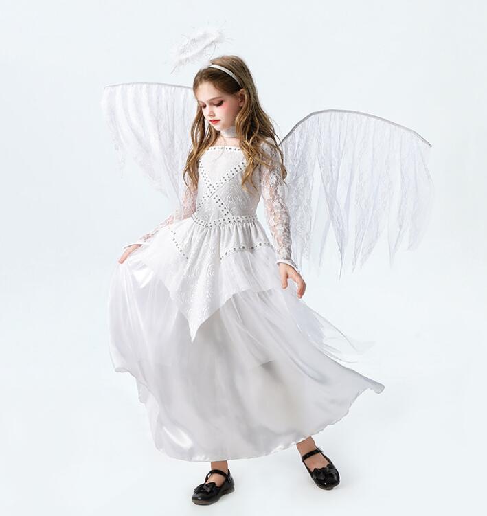 Ángel Cosplay Vestido de Halloween Cosplay Niños Blanco Vestido con alas Vestido de niños Hermosa Vestido de larga mano Cosplay Vestido de Halloween Alice Anime Vestido de Halloween Niños Vestido de Halloween Divertido Niña Vestido de Halloween Vestido de Cosplay Vestido de Halloween Hermoso Vestido de Halloween — vista 3