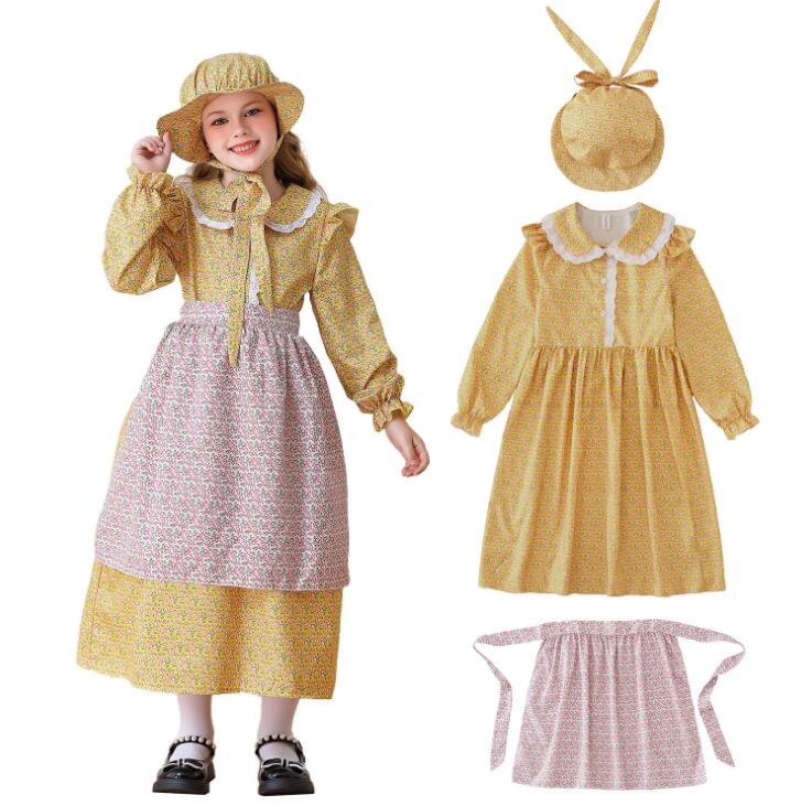 Rakuten - 小花柄ワンピース ハロウイン衣装 民族風 メイドドレスコスプレ衣装 キッズドレス ハロウィン コスプレ 衣装 子供 メイド服 コスチューム長袖 ミドル丈 メイドコス 4点セット 可愛い お姫様 パフォーマンス 余興 コスプレ衣装 キッズ ジュニア 120 130 140 150　160