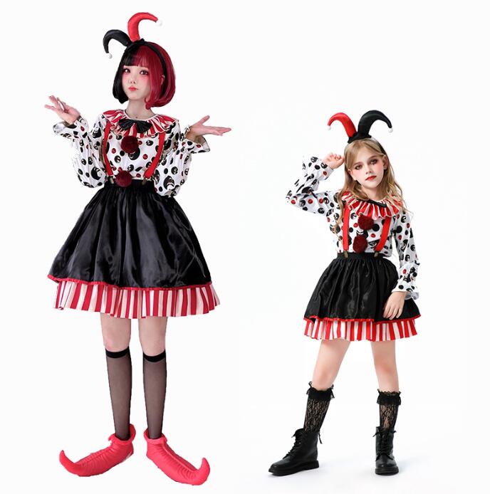 樂天商城 - ハロウィン ピエロコスプレ 長袖ブラウス+スカート コスプレ 子供 ピエロ 仮装 衣装 子供 可愛い ハロウィン 衣装 アリス アニメ ハロウィン 仮装 子供 道化師 ハロウィン 衣装 面白い 女の子 ハロウィン仮装 コスプレ衣装 ハロウィン衣装 かわいい 長袖 セット衣装
