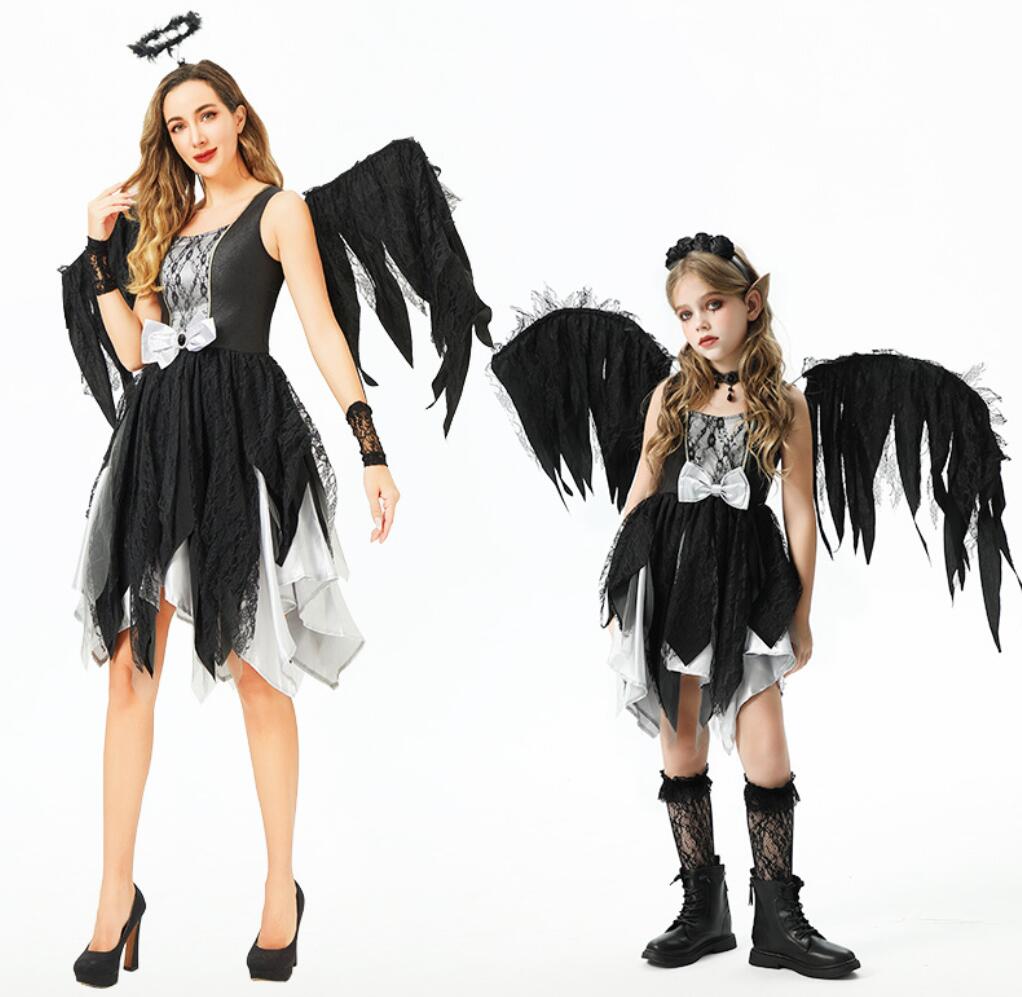 樂天商城 - 黒天使コスプレ衣装 ハロウィン コスプレ 子供　悪魔仮裳 翼付き 仮装 衣装 子供 可愛い ワンピース ハロウィン 衣装 アリス アニメ ハロウィン 仮装 子供 ハロウィン 衣装 面白い 女の子 ハロウィン仮装 コスプレ衣装 ハロウィン衣装 かわいい ワンピース セット衣装