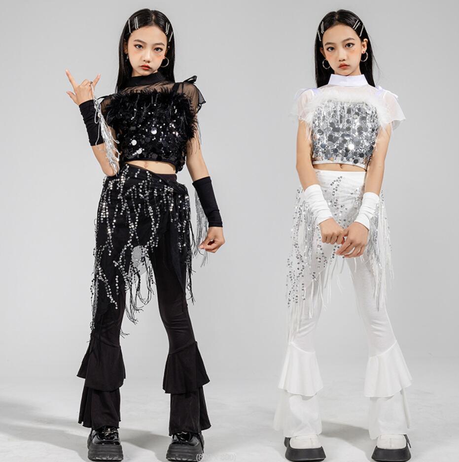 樂天商城 - 子供ダンス衣装 半袖 スパンコール付き シャツ カジュアル ラッパパンツ キャミソール ジャズダンス衣装 子供ダンス衣装 女の子 ダンス衣装 イベント学園祭舞台ステージ衣装 演出服謝恩会 発表会 演奏会イベント　120-180cm