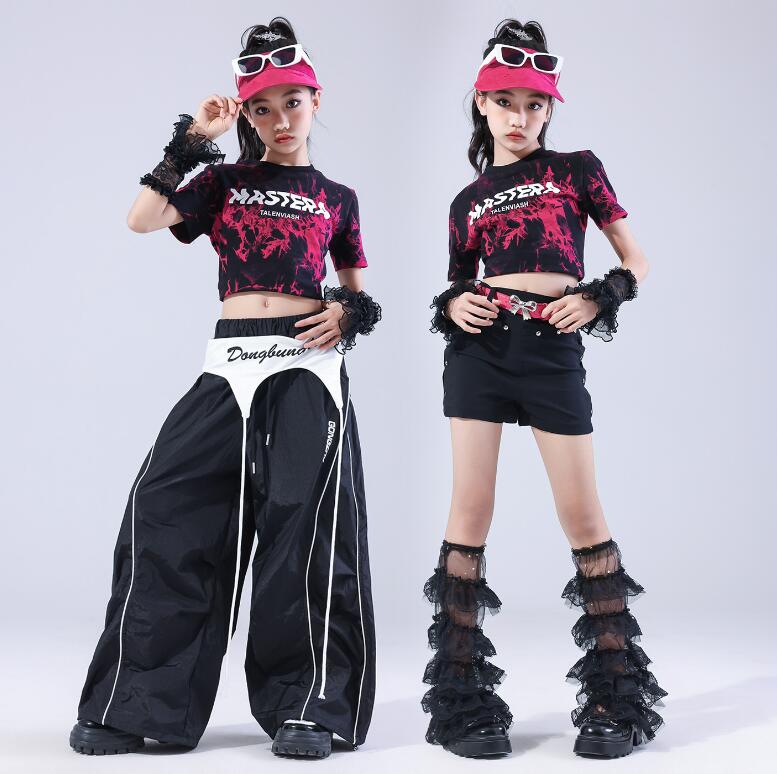 女の子ダンス衣装 子供ダンス衣装 半袖tシャツ へそ出しシャツ 可愛い スカート ガ...