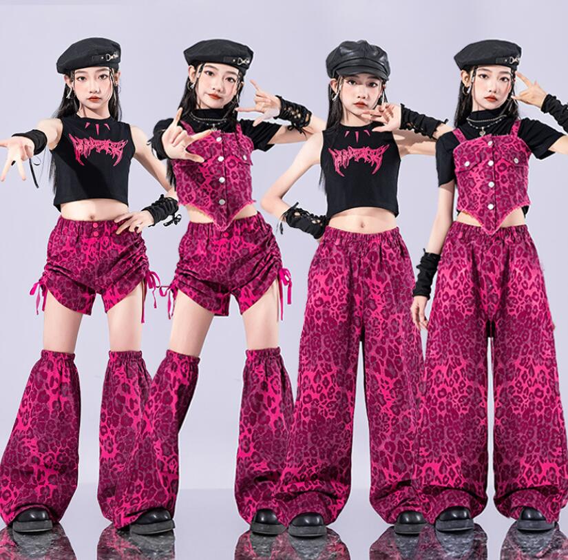 ヒョウ柄パンツ ベスト 女の子ダンス衣装 子供ダンス衣装 半袖tシャツ へそ出し 可愛い ミニパンツ ガーコパンツ ミニパンツ スカーフ ジャズダンス衣装 子供ダンス衣装 女の子 ダンス衣装 イベント学園祭舞台ステージ衣装 演出服謝恩会 発表会 演奏会イベント110-180cm