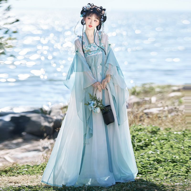 中華コスプレ衣装 華やか フリル袖 ブラウス レディース 中国古代服装 宮廷風漢服 チャイナ服 お姫様 貴妃コスチューム 華流 ハロウィン 衣装 振袖 花 刺繍 宋朝 古典時代劇 仮装 変装