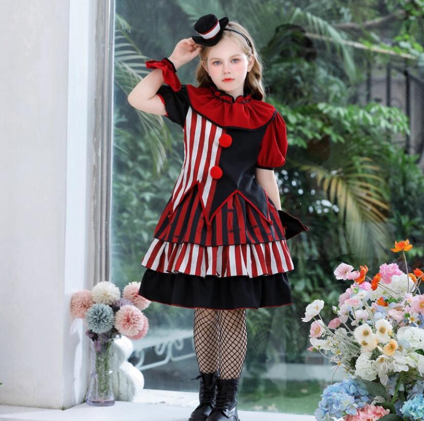 ハロウィン ピエロコスプレ 半袖トップス スカート コスプレ 子供 ピエロ 仮装 衣装 子供 可愛い ハロウィン 衣装 アリス アニメ ハロウィン 仮装 子供 道化師 ハロウィン 衣装 面白い ハロウィン仮装 コスプレ衣装 ハロウィン衣装 かわいい セット衣装