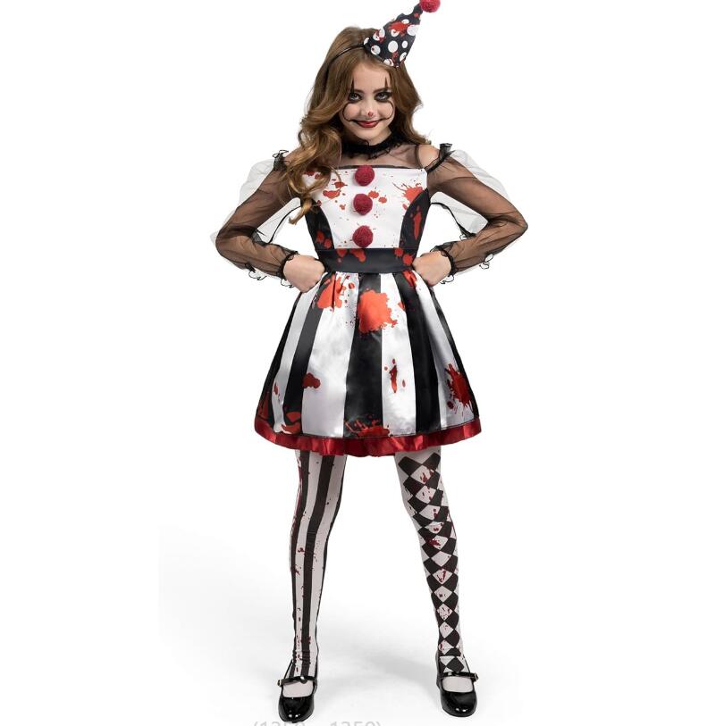 樂天商城 - ハロウィン ピエロコスプレ 長袖ワンピース コスプレ 子供 ピエロ 仮装 衣装 子供 可愛い ハロウィン 衣装 アリス アニメ ハロウィン 仮装 子供 道化師 ハロウィン 衣装 面白い ハロウィン仮装 コスプレ衣装 ハロウィン衣装 かわいい セット衣装