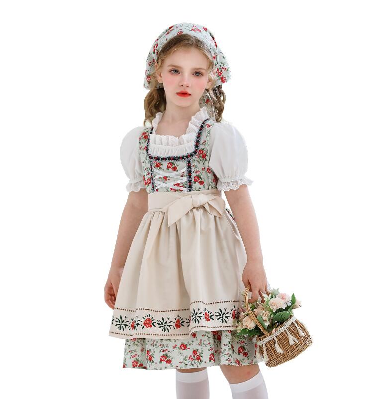樂天商城 - 子供メイド服衣装 ビールガール衣装 ハロウィン コスプレ 衣装 子供 Lolita メイド服 コスチューム 半袖 ミドル丈 メイドコス エプロンドレス 3点セット可愛い お姫様 民族風 パフォーマンス 　髪飾り 余興 コスプレ衣装 キッズ ジュニア 120 130 140 150 160
