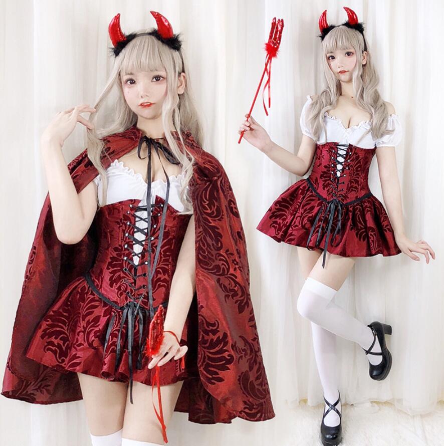 樂天商城 - 大人ダンス衣装　ハロウィン　魔女ドレス 悪魔コスプレ　マント付き 半袖 妖精コスプレ コスプレ仮装 衣装 可愛い ハロウィン 衣装 アリス アニメ ハロウィン 仮装 道化師 ハロウィン 衣装 面白い コスプレ衣装 ハロウィン衣装