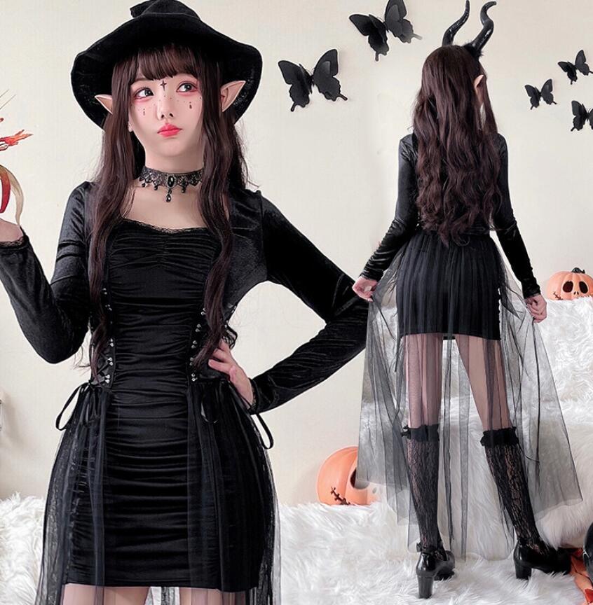 Rakuten - ハロウィン衣装 魔女 悪魔コスプレ衣装 大人ダンス衣装　魔女ドレス 悪魔コスプレ　長袖ワンピース 妖精コスプレ コスプレ仮装 衣装 可愛い ハロウィン 衣装 アリス アニメ ハロウィン 仮装 ハロウィン 衣装 面白い コスプレ衣装 ハロウィン衣装