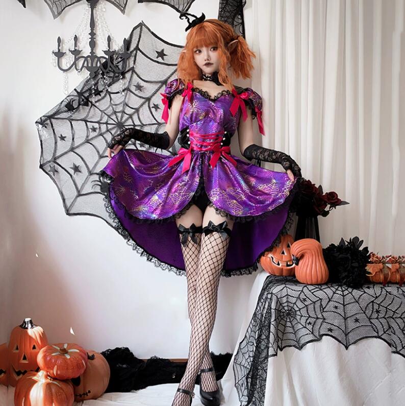 コスプレ衣装 ヴァンパイア ミモレ丈 魔女ワンピース 帽子付き イベント コス エプロンドレス 悪魔cosplay　吸血鬼ワンピース ロング丈ワンピース　メイド服衣装 可愛い衣装 ハロウィン コスプレ 衣装コスチューム 可愛い お姫様 パフォーマンス 余興 コスプレ衣装ジュニア 2