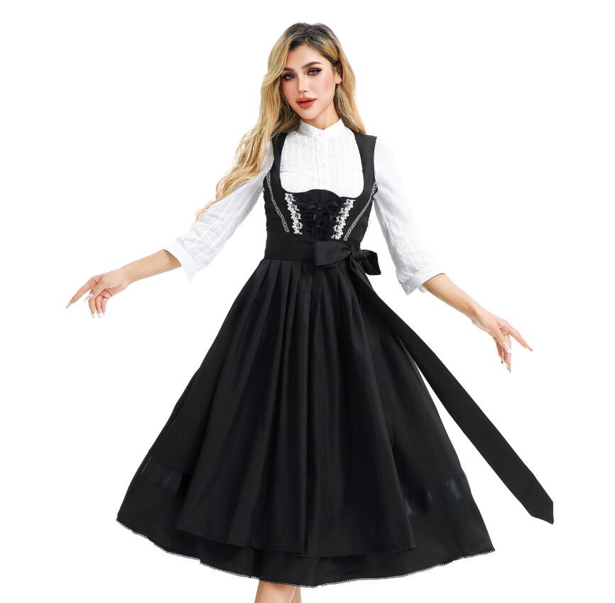 ビールガール衣装 ドイツ風 メイドワンピース ロング丈ワンピース　メイドドレス メイド服衣装 可愛い衣装 ハロウィン コスプレ 衣装コスチューム メイドコス エプロンドレス可愛い お姫様 民族風 パフォーマンス 余興 コスプレ衣装ジュニア