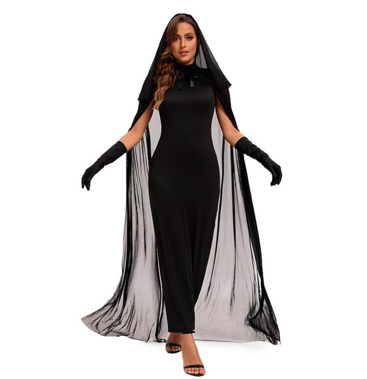 樂天商城 - 悪魔コスプレ衣装 マント付き 暗黒系ハロウィン衣装 コスプレ衣装　吸血鬼 ロング丈ワンピース 　ドレス　コスプレ衣装 ハロウィン衣装衣装　コスチューム 出服 コスプレ 仮装 cosハロウィン イベント 文化祭 部活 コスチューム パーティー用 イベントドレス S M L XL 2XL