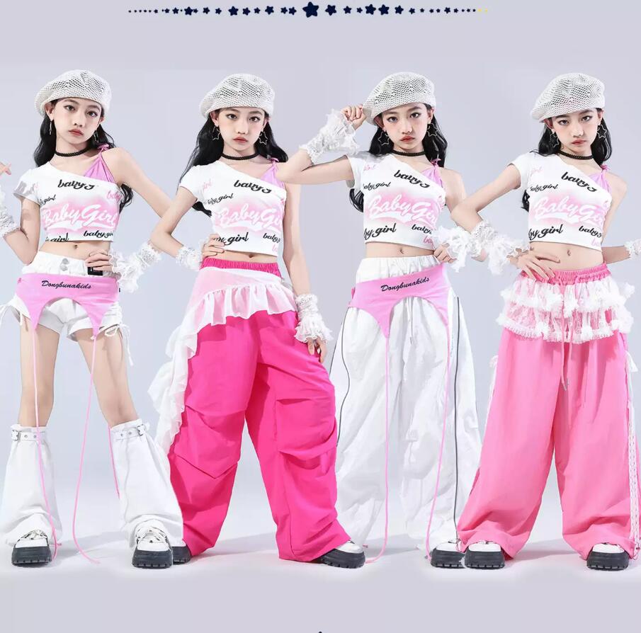 乐天商城 - 子供ダンス衣装 ジャズダンス へそ出しシャツガーコパンツ キッズダンス衣装 ヒップホップレース　腰カバー ダンス衣装 子供ダンス衣装 ダンス衣装 イベント学園祭舞台ステージ衣装 演出服謝恩会 発表会 演奏会イベント110-180cm