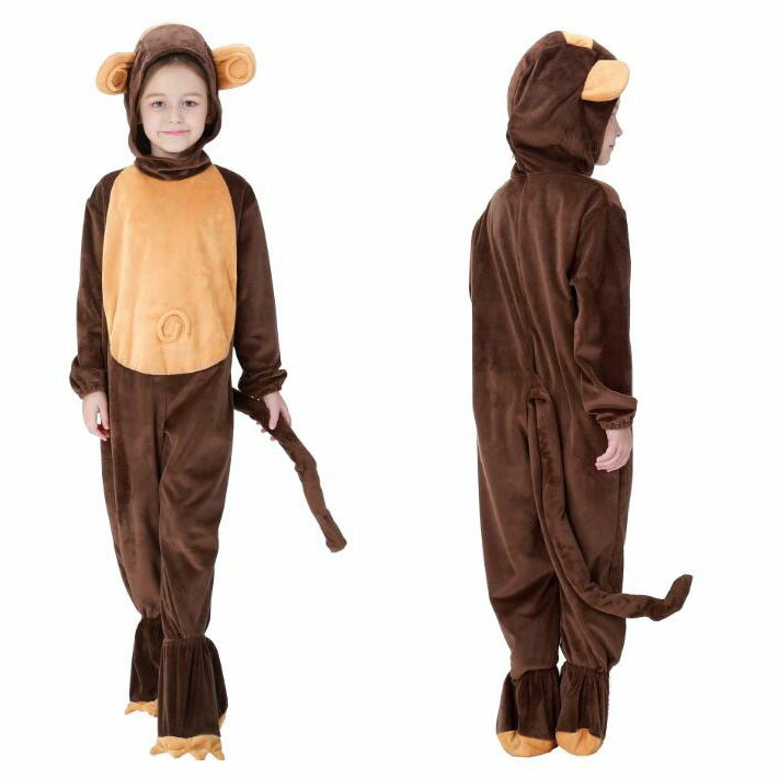 Rakuten - ハロウインコスプレ衣装 動物仮装　変装　子供 ダンス衣装 オールインワン 女子男子兼用 動物衣装 動物の着ぐるみ アニマル 仮装 演出服 　サルコスプレ 着ぐるみ 舞台 ステージ ダンス 衣装 かわいい 仮装 変装 モコモコ 長い尻尾 全身コスチューム　学園祭 文化祭 変装
