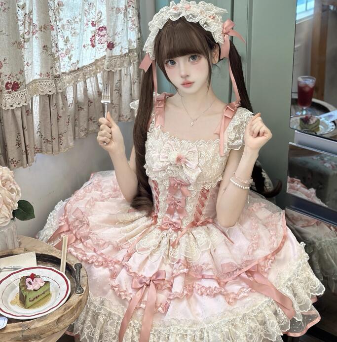 ロリータワンピース 膝丈ドレス キャミソール ロリータ服 ミモレ丈 2色 ハロウィン衣装 ゴージャス プリンセス 髪飾り追加可能 チュールドレス コスプレ衣装 撮影衣装 舞台劇 オペラ 舞台演出服 学園祭 発表会 演出服 萌え萌え コスチューム S M L