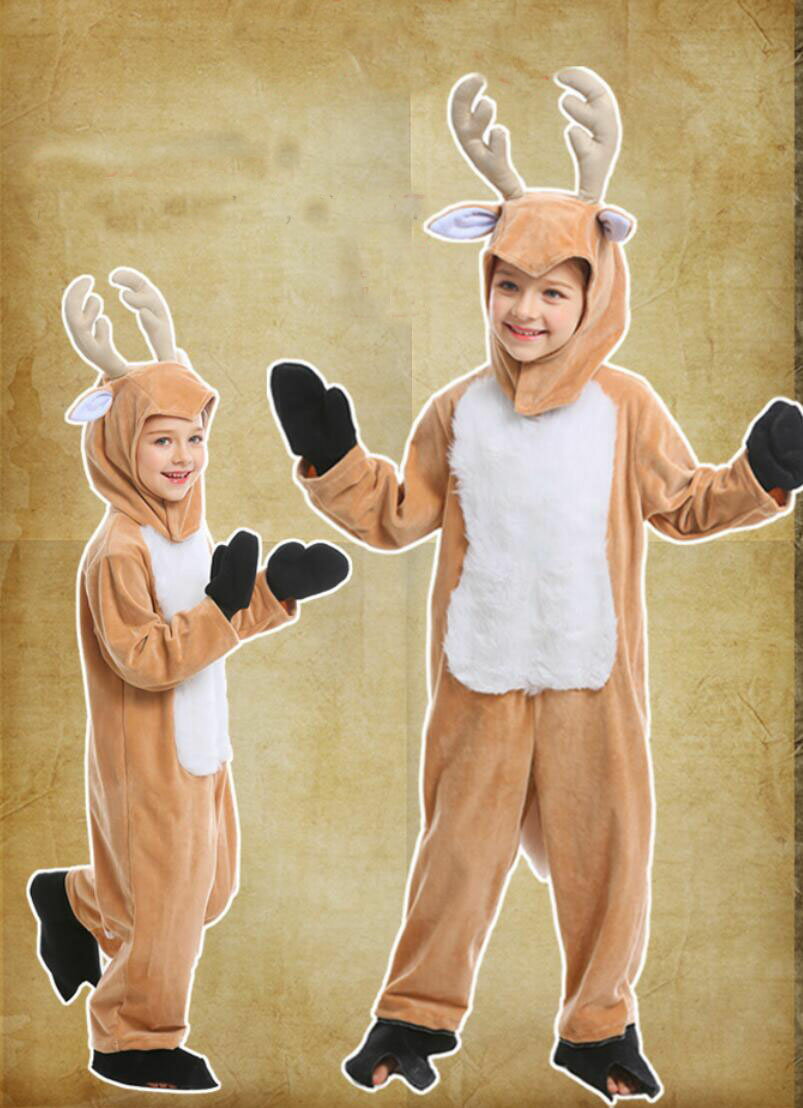 樂天商城 - 子供コスプレ衣装ハロウィン衣装 動物仮装 変装 鹿コスプレ オールインワン 男女兼用 動物衣装 動物の着ぐるみ アニマル 仮装 演出服 カップル着ぐるみ 舞台 ステージ ダンス 衣装 かわいい 仮装 変装 モコモコ 長い尻尾 全身コスチューム　学園祭 文化祭 変装