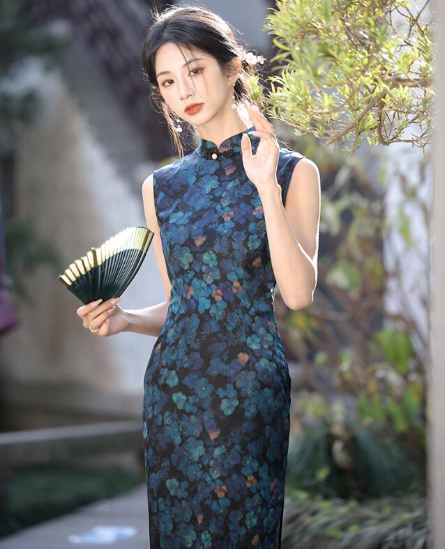 乐天商城 - ロング チャイナドレス　花柄 中華服 レディース 大人 チャイナ服 チャイナカラー 中華風 パーティー 二次会 演奏会 ドレス 華流 コスプレ 舞台 ステージ ダンス 衣装 古典 撮影 衣裳 ニ胡 箏 演奏服 マキシー丈 M～3XL 大きいサイズ有　半袖ドレス