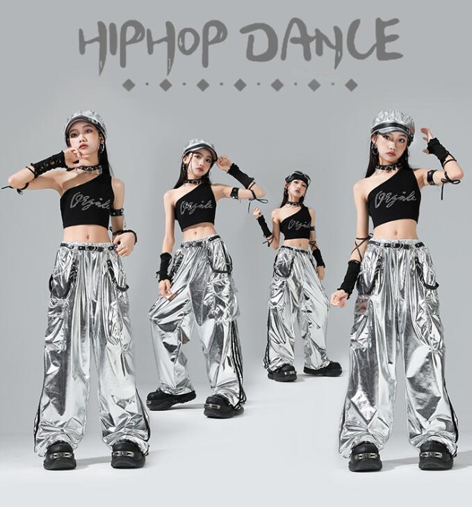 Rakuten - 単肩シャツ シルバーパンツ へそ出し ジャズダンス衣装 キッズダンス衣装 光沢あり ジャズダンス 女の子 hiphopダンス衣装 ヒップホップダンス衣装 子供ダンス衣装 ダンス衣装 イベント学園祭舞台ステージ衣装 演出服謝恩会 発表会 演奏会120-180cm