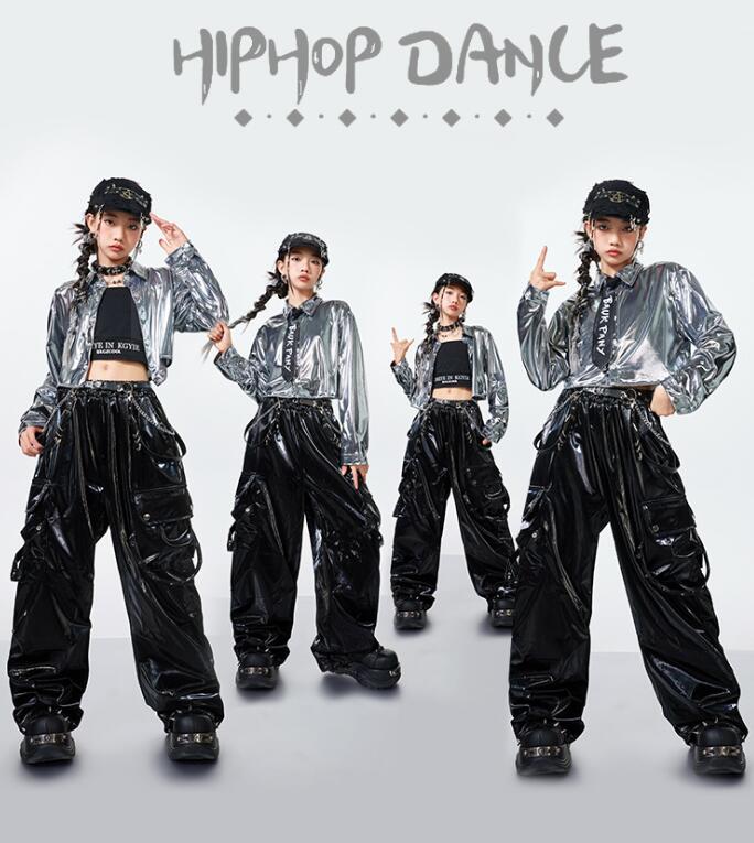 樂天商城 - ジャズダンス衣装 シルバーシャツ PUパンツ キャミソールキッズダンス衣装 ジャズダンス 女の子 hiphopダンス衣装 ヒップホップダンス衣装 子供ダンス衣装 ダンス衣装 イベント学園祭舞台ステージ衣装 演出服謝恩会 発表会 演奏会120-180cm