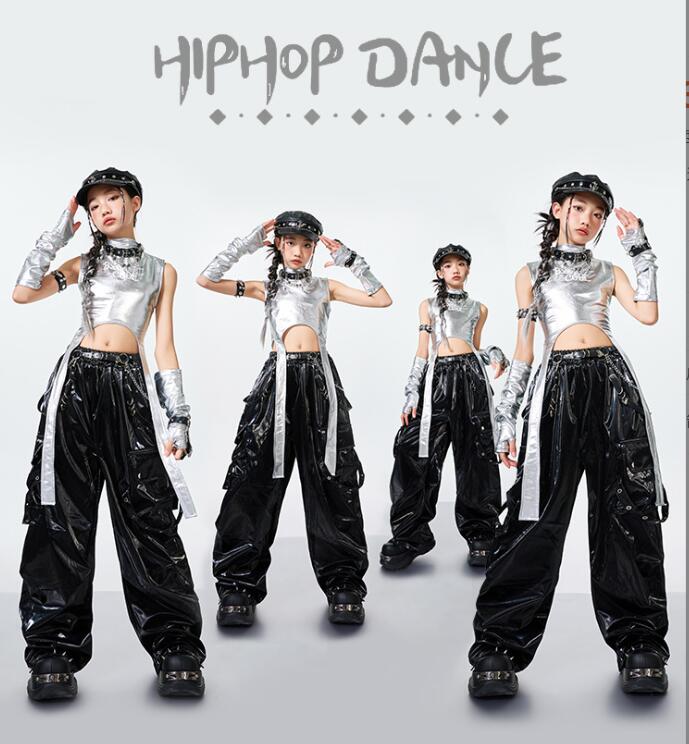 樂天商城 - ダンス衣装 シルバーシャツ へそ出し ジャズダンス衣装 レザーパンツ キッズダンス衣装 ジャズダンス 女の子 hiphopダンス衣装 ヒップホップダンス衣装 子供ダンス衣装 ダンス衣装 イベント学園祭舞台ステージ衣装 演出服謝恩会 発表会 演奏会120-180cm