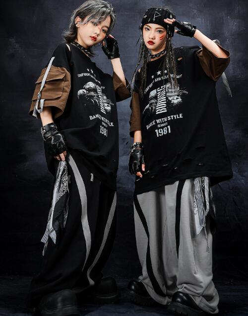 樂天商城 - ジャズダンス衣装 子供ダンス衣装 ゆったりタイプ ヒッポホップ ジャズ ダンス 衣装 舞台 女の子　男の子 ステージ衣装 余興 ダンス衣装 hiphopダンス衣装 小学生 中学生 結婚式 韓国 演出服 舞台服 発表会 団体服 普段着 ジャズダンス HIPHOP K-POP