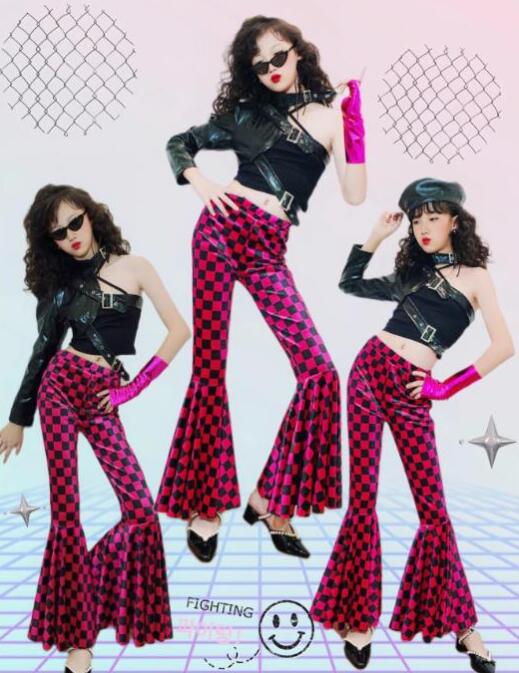 乐天商城 - キッズジャズダンス衣装 ダンス衣装 女の子 ダンス衣装 復古 フレアパンツ ジャズダンス衣装 レトロ フレアパンツ 舞台衣装 ノスタルジックス風 時代感 モデル 演出服 団体 ステージ チーム hippop イベント ファッションショー ステージ衣装 文化祭 原宿系 子供