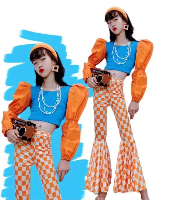 樂天商城 - ジャズダンス衣装 フレアパンツ フレア ジャズダンス衣装 レトロ 女の子 舞台衣装 トップス ノスタルジックス風 時代感 モデル 演出服 団体 ステージ チーム hippop イベント ファッションショー ステージ衣装 文化祭 原宿系 子供演出服