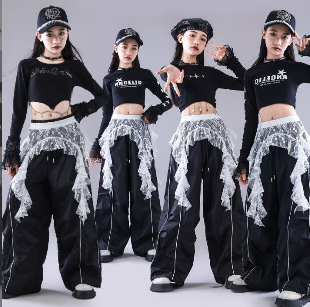 樂天商城 - キッズダンス衣装 ヒップホップ 女の子へそ出しシャツ ガーコパンツ ジャズ ダンス 衣装 舞台 女の子　ステージ衣装 余興 ダンス衣装 hiphopダンス衣装 小学生 中学生 結婚式 韓国 演出服 舞台服 発表会 団体服 普段着 ジャズダンス HIPHOP K-POP